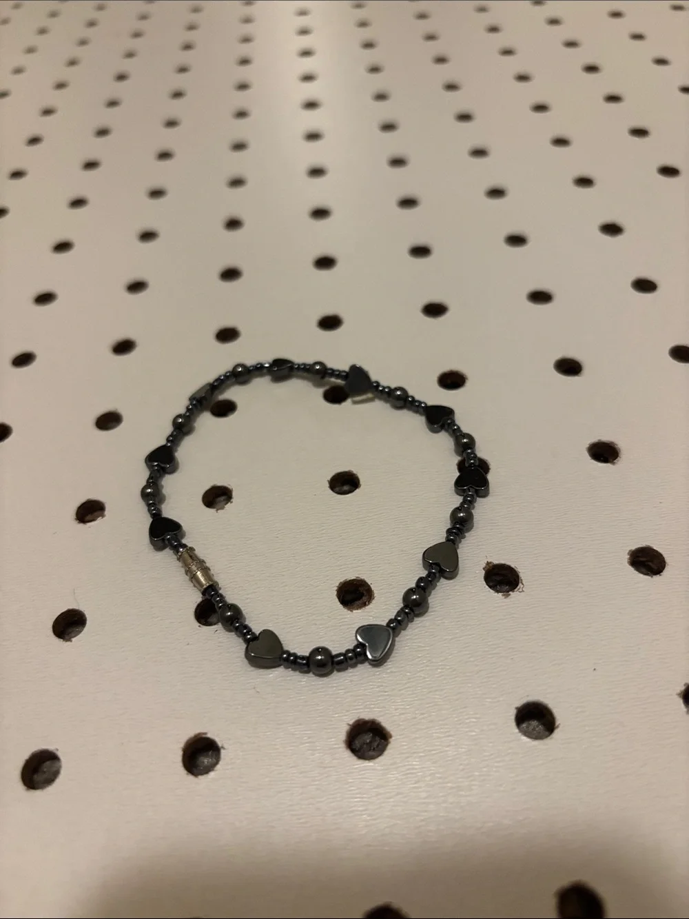 Kids Heart Bead Bracelet in Dark Gray - Cute Stretch Bracelet